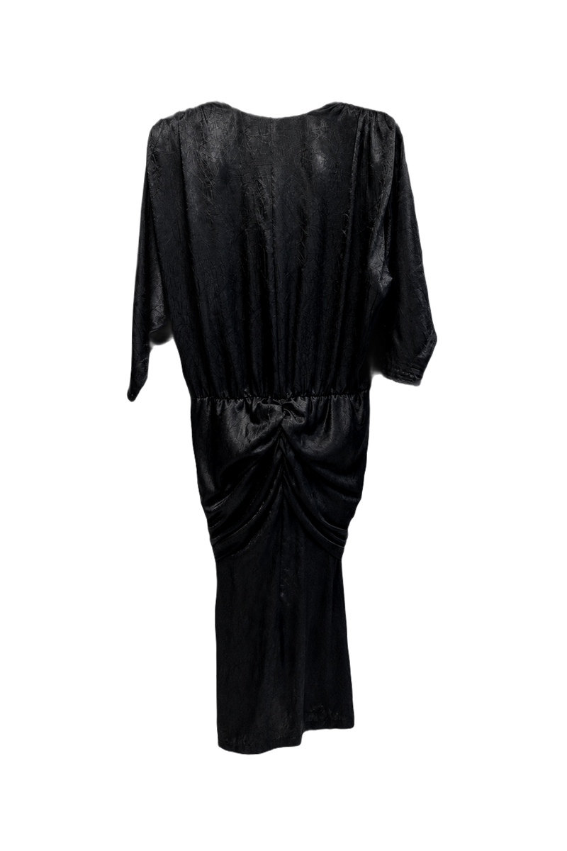 1980s Black Synthetic Midi Dress - Back View