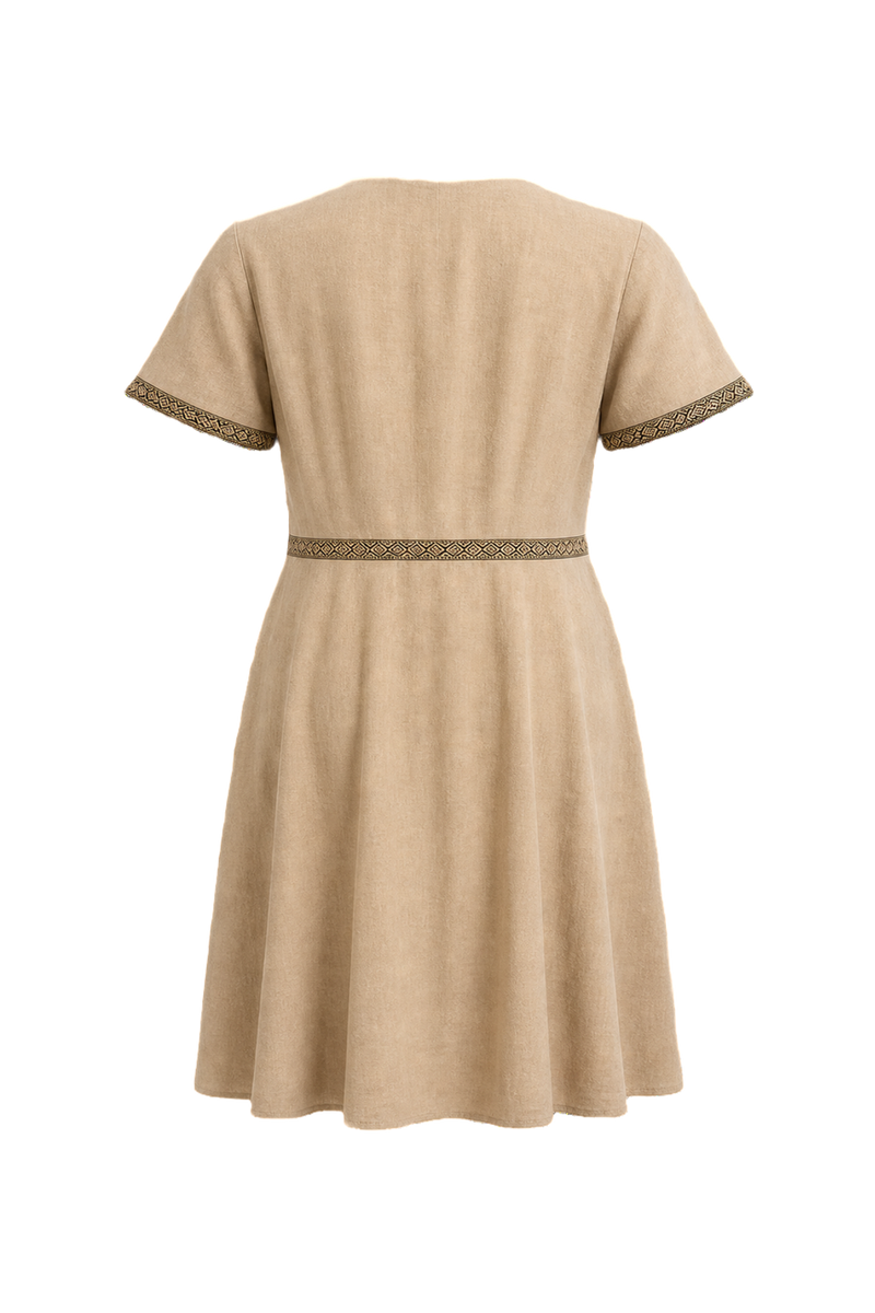 1970s Beige Linen Dress - Back View