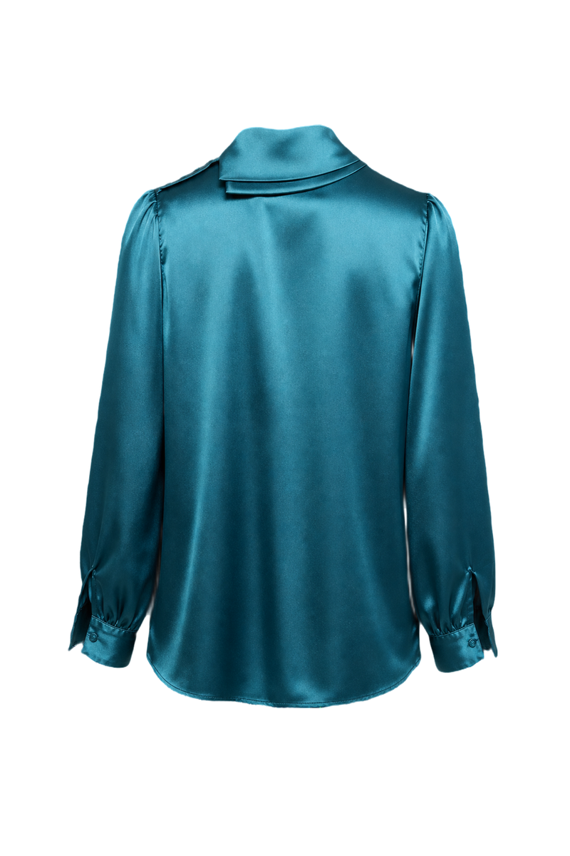 1980s Teal Silk Blouse - Back View