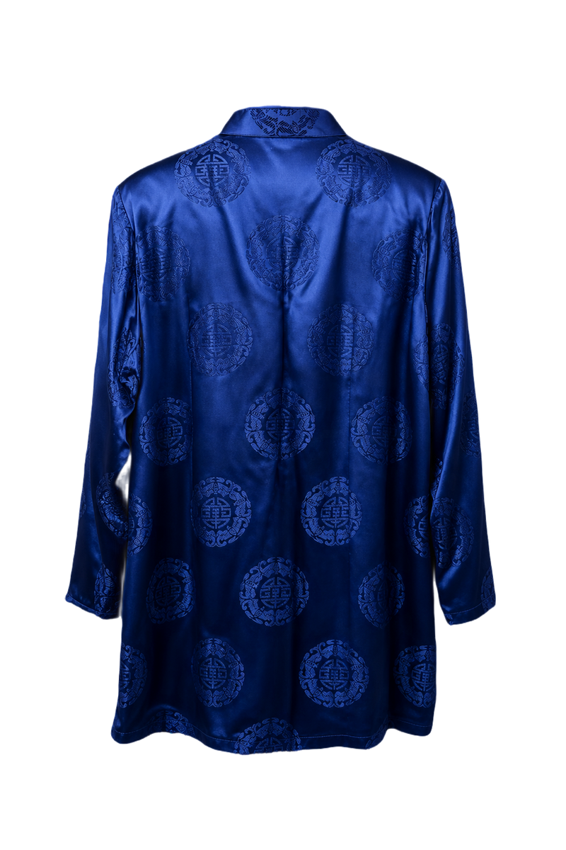 1970s Navy Blue Silk Jacket - Back View