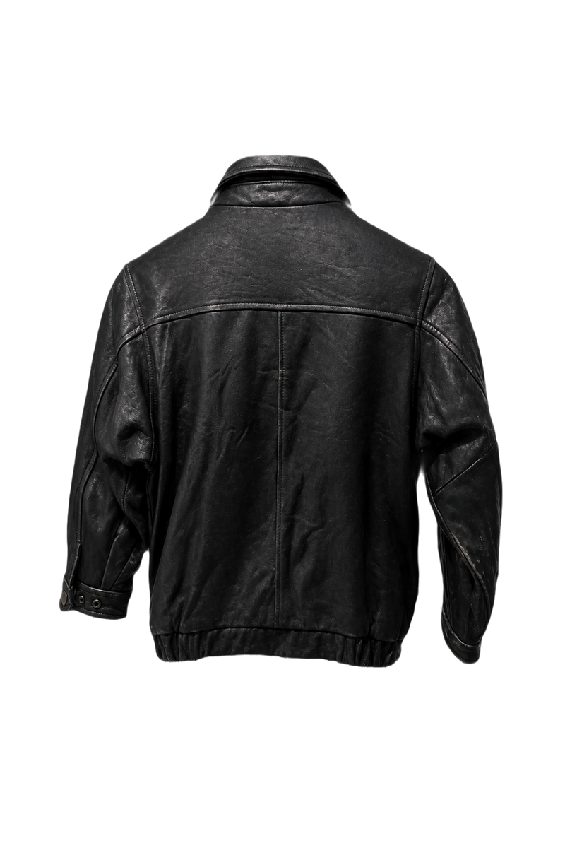 1980s Black Leather Jacket - Back View