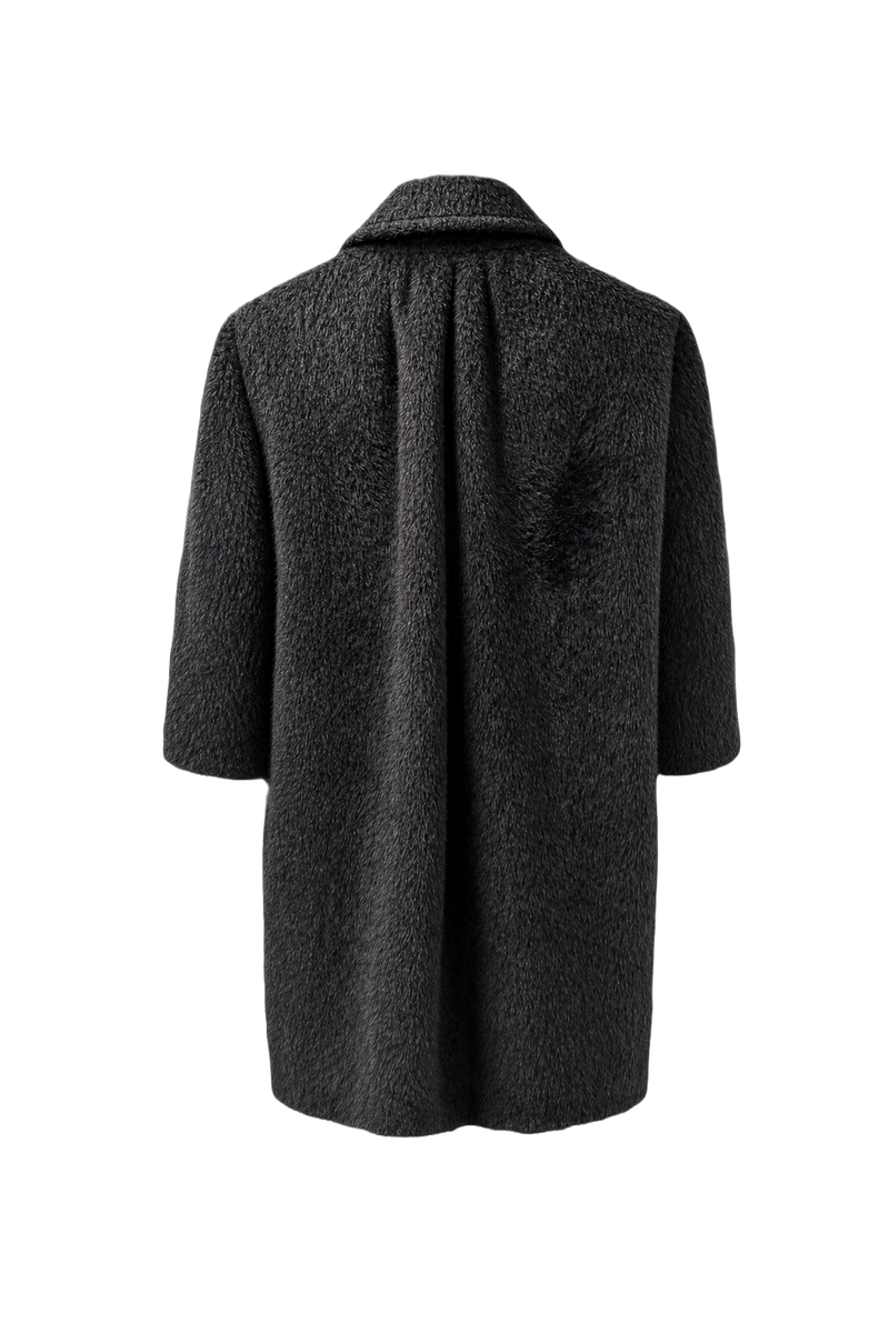 1970s Dark Grey Wool Blend Coat - Back View