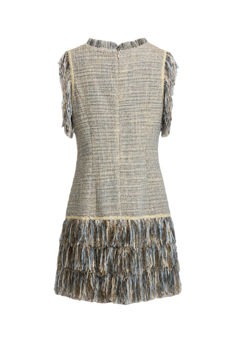 1980s Light Blue Tweed Dress - Back View