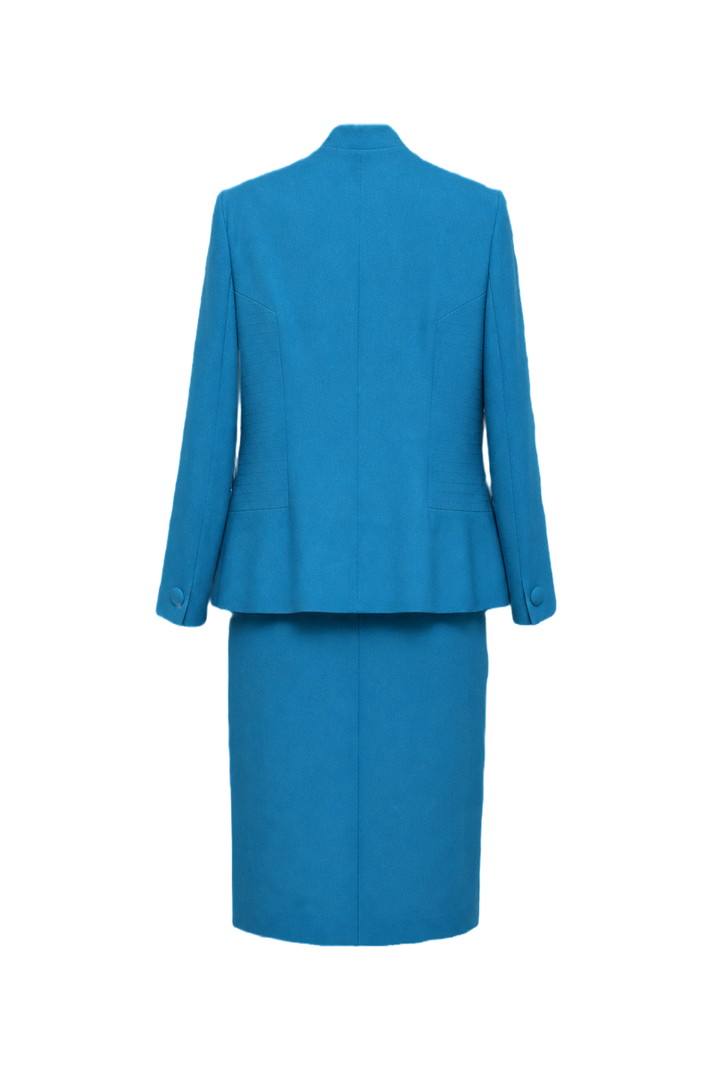 1980s Vibrant Blue Wool Blend 2-Piece Skirt Suit - Back View