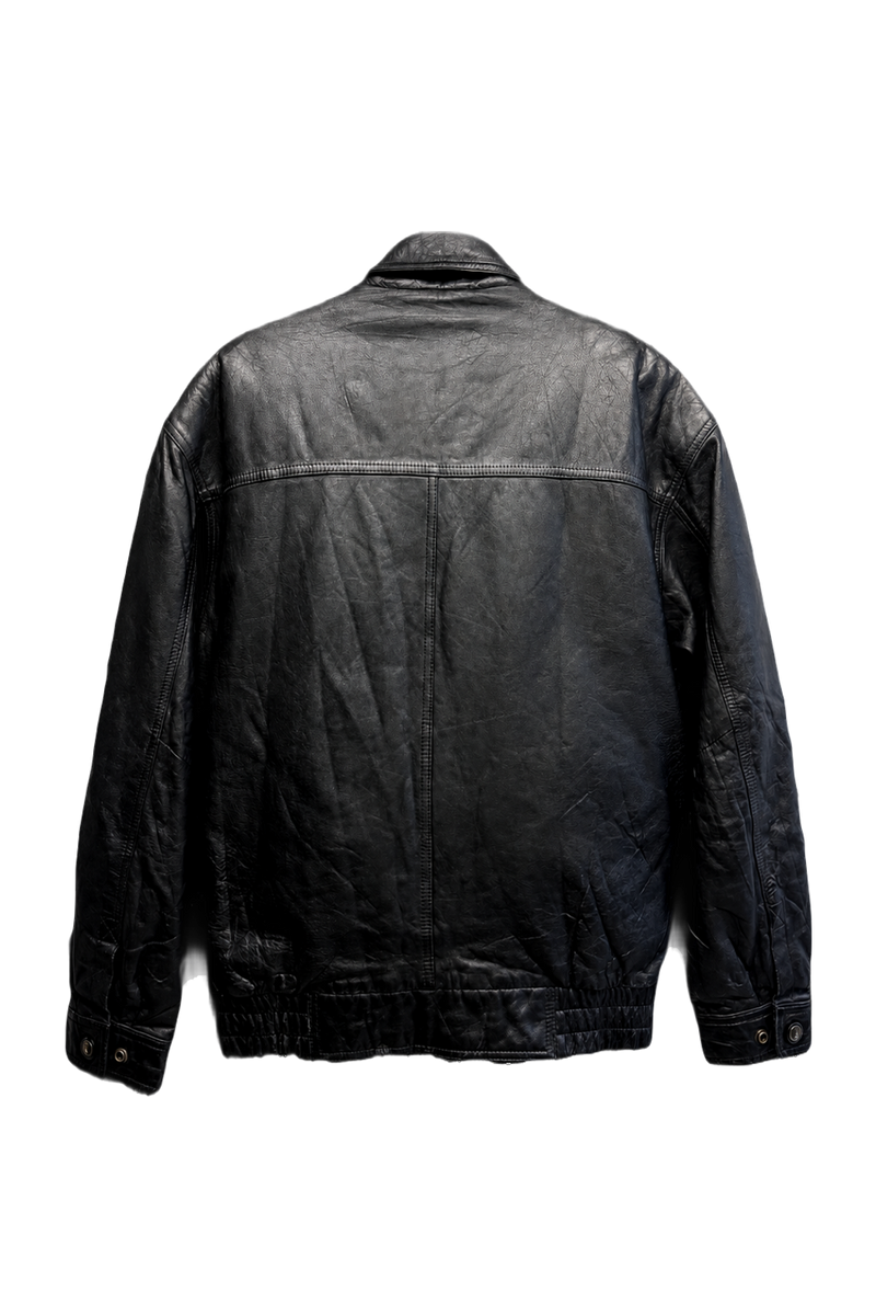 1980s Black Leather Jacket - Back View