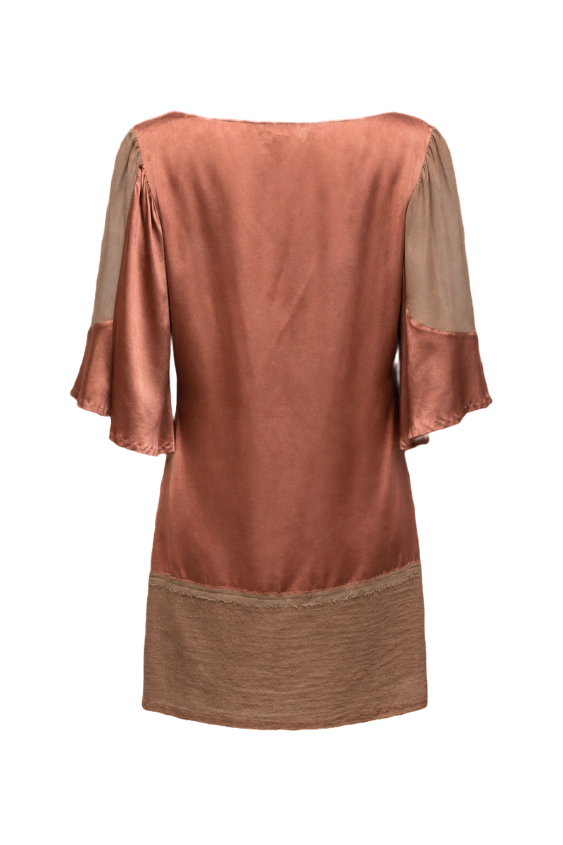 1970s Dusty Rose Silk Blend Mini Dress - Back View