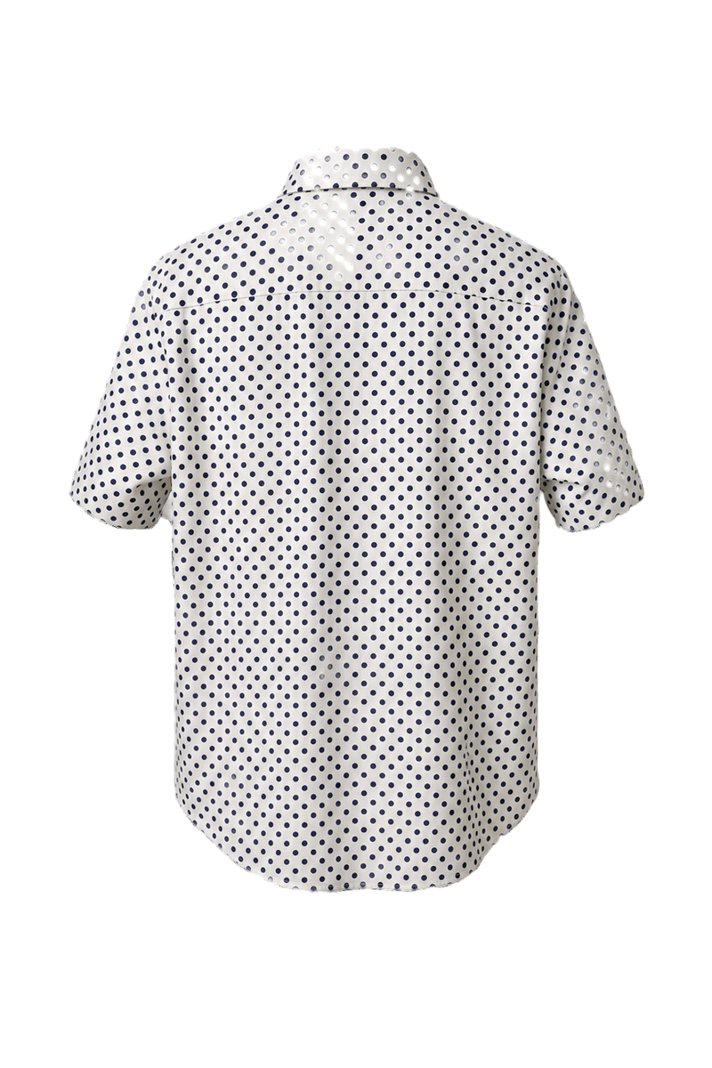 [1980s] White Cotton Polka Dot Shirt - Back View