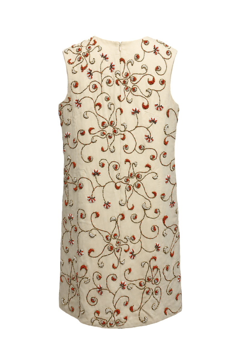 1960s Cream Silk Blend Shift Dress - Back View