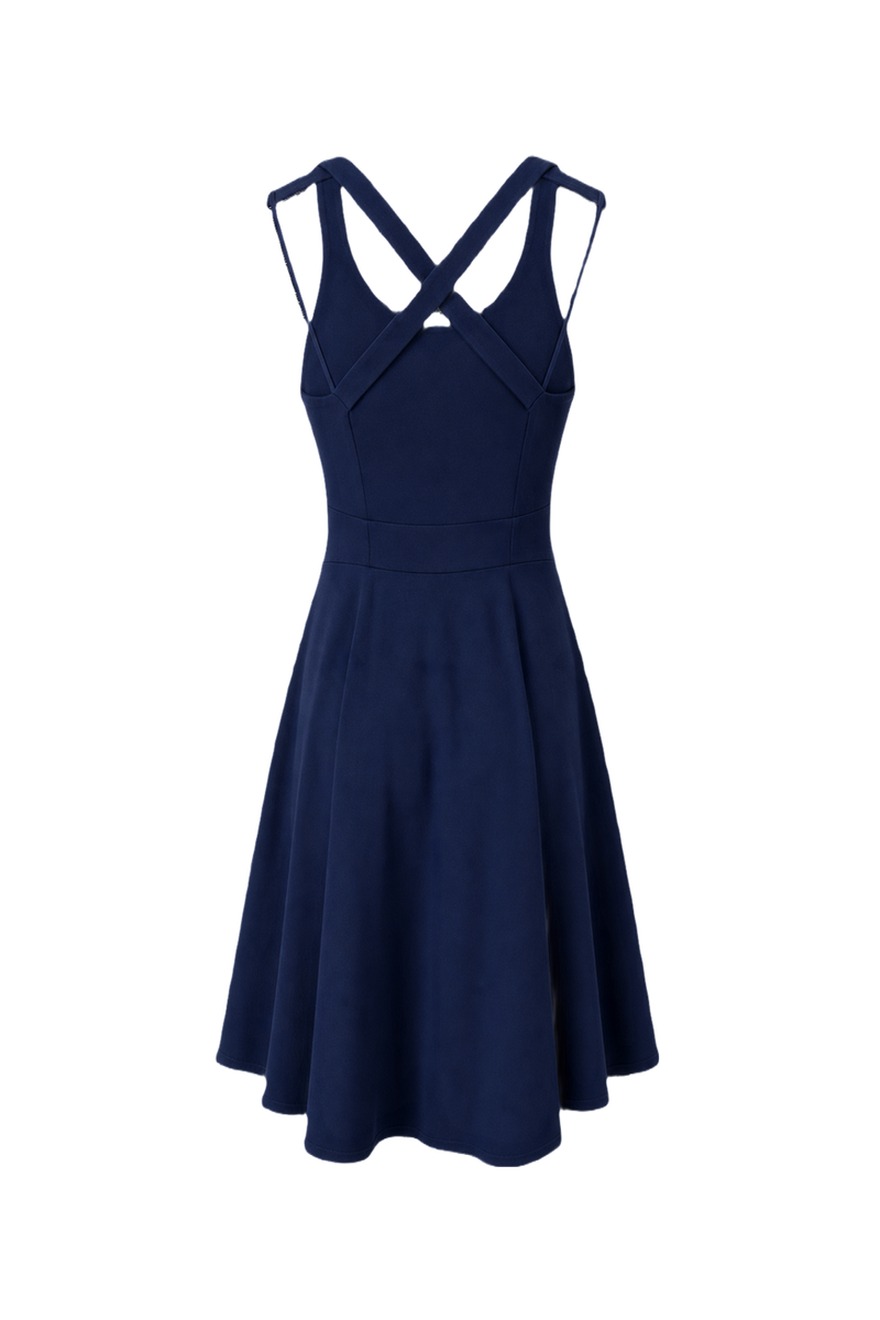 1990s Navy Blue Polyester Blend Mini Dress - Back View