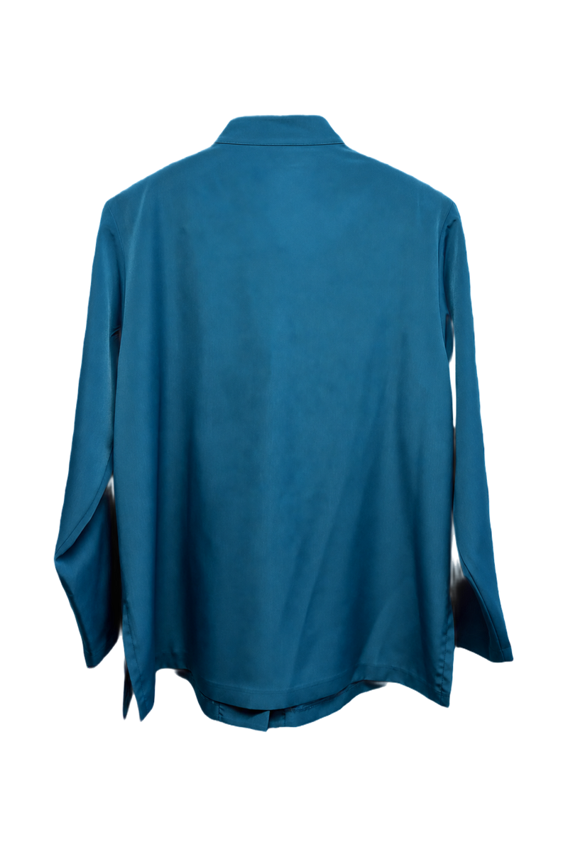 1980s Teal Cotton Blend Shirt - Back View