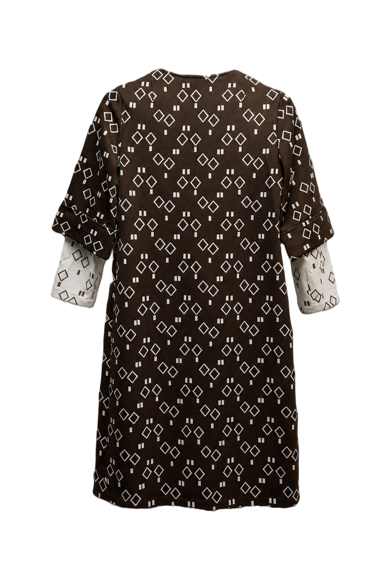 1960s Brown Cotton Blend Shift Dress - Back View
