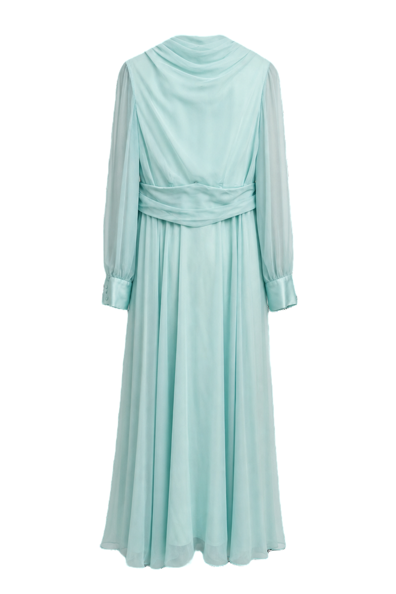 1970s Aqua Chiffon Maxi Dress - Back View