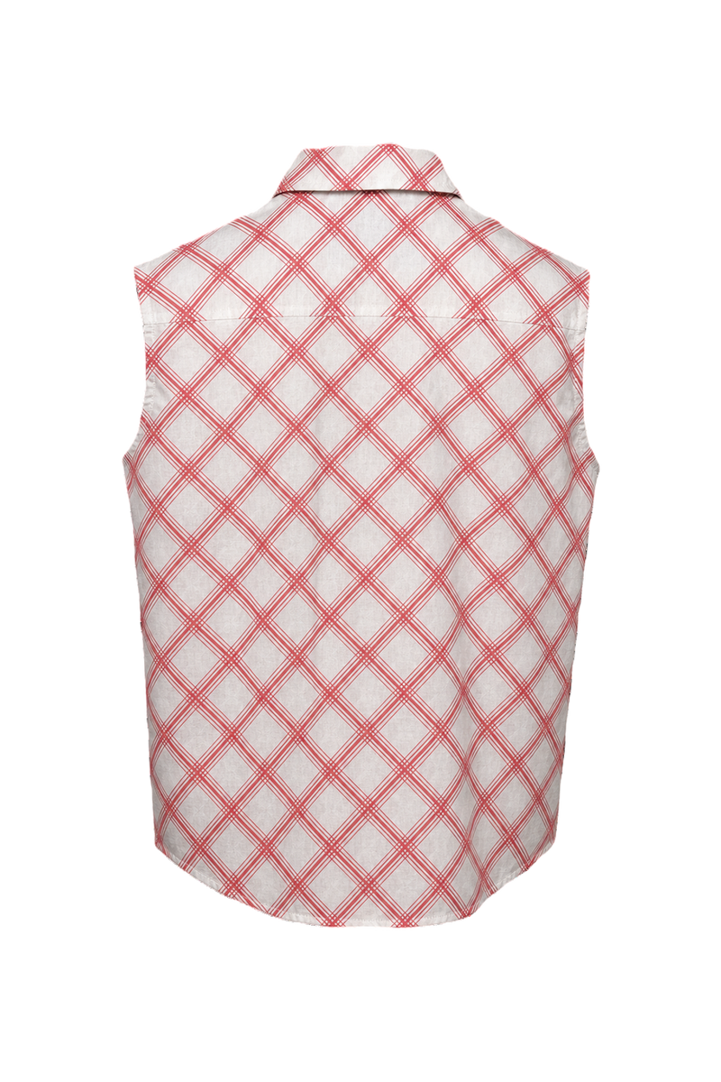 1970s Red Cotton Sleeveless Shirt - Back View