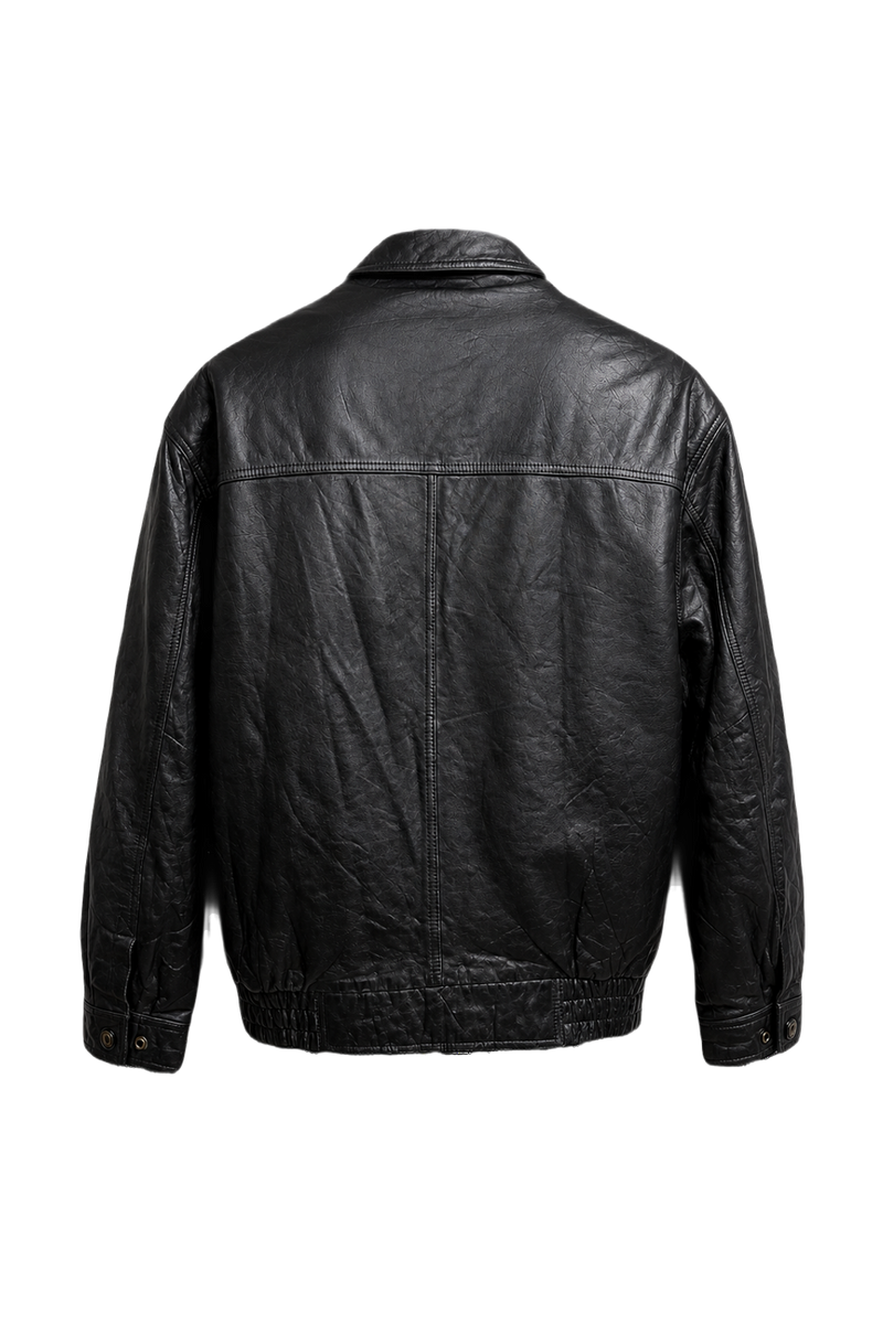 1980s Black Leather Jacket - Back View