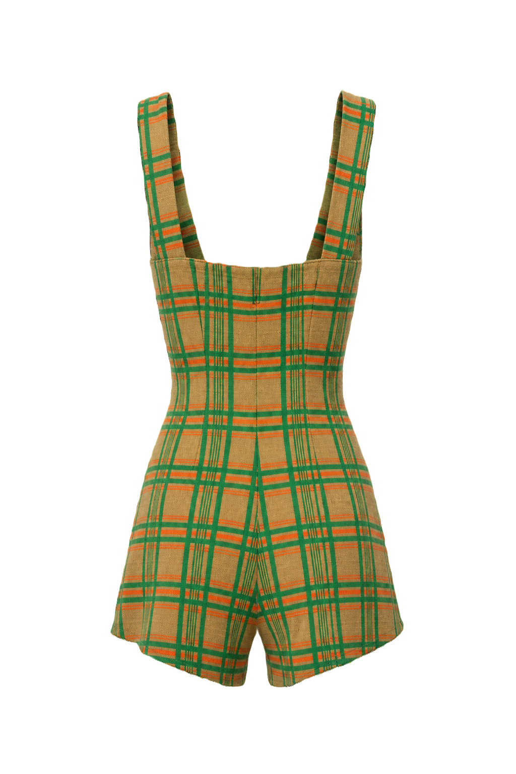 1970s Green Plaid Smooth Swimsuit - Back View
