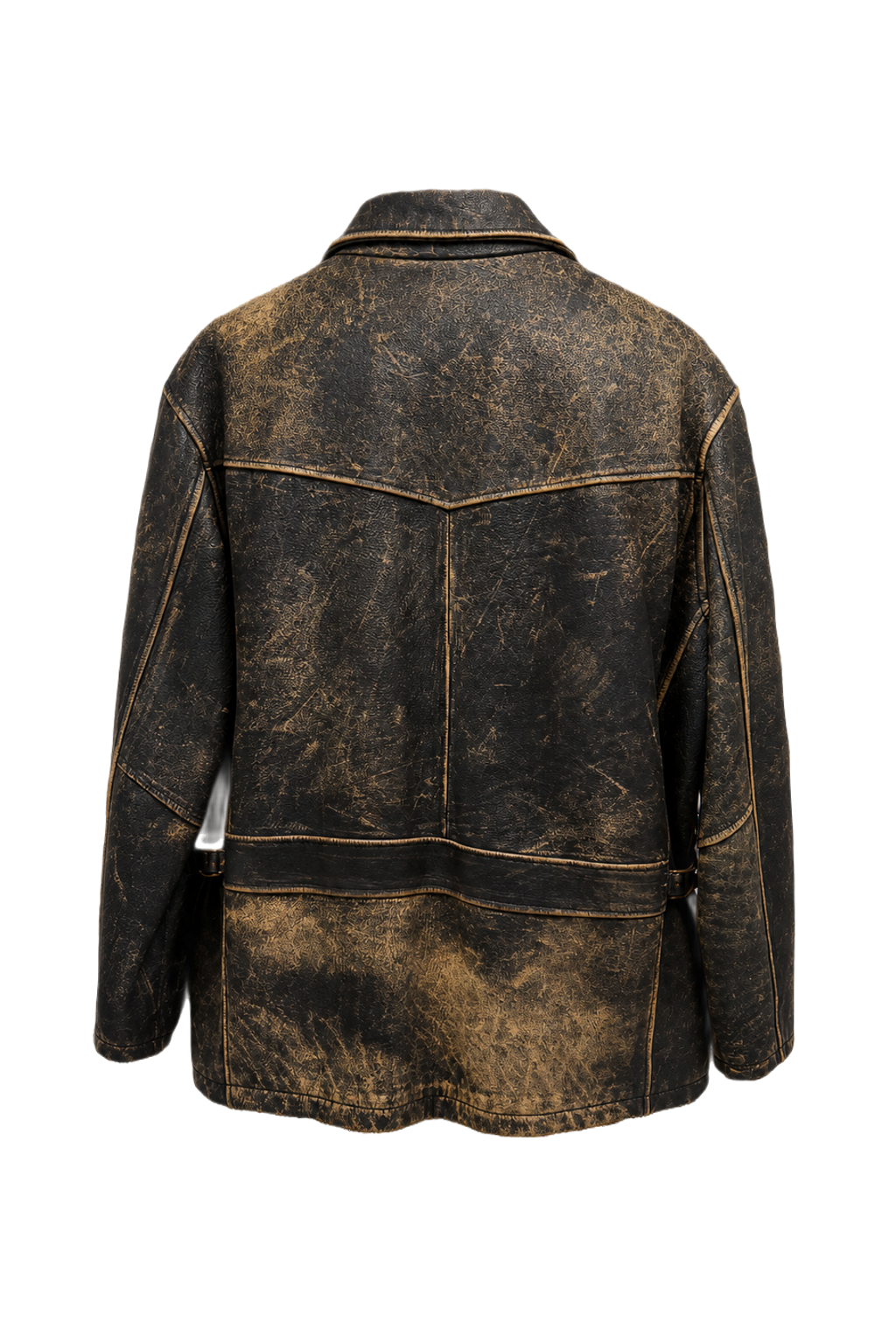 1990s Distressed Black Leather Jacket - Back View