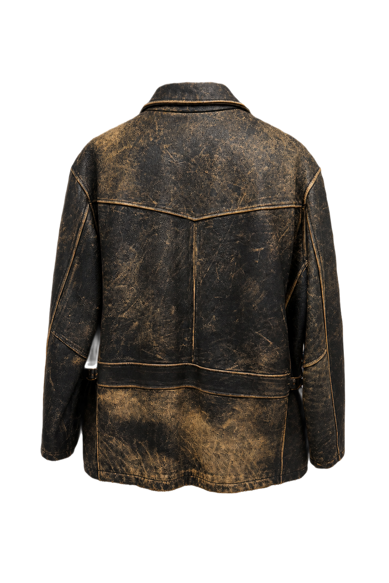 1990s Distressed Black Leather Jacket - Back View