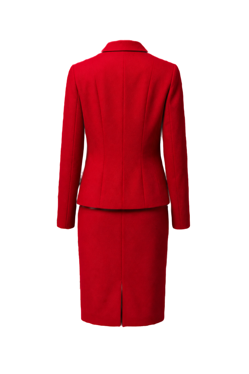 1980s Red Wool Blend Skirt Suit - Back View