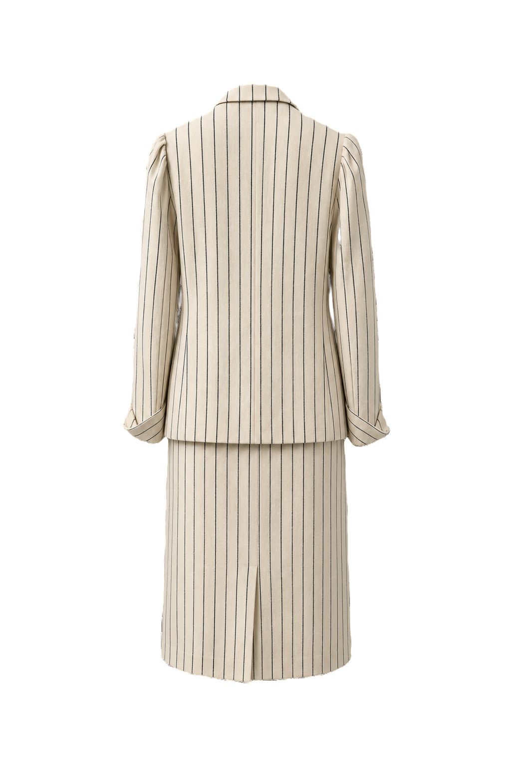 1990s Cream Striped Cotton Blend 2-Piece Skirt Suit - Back View
