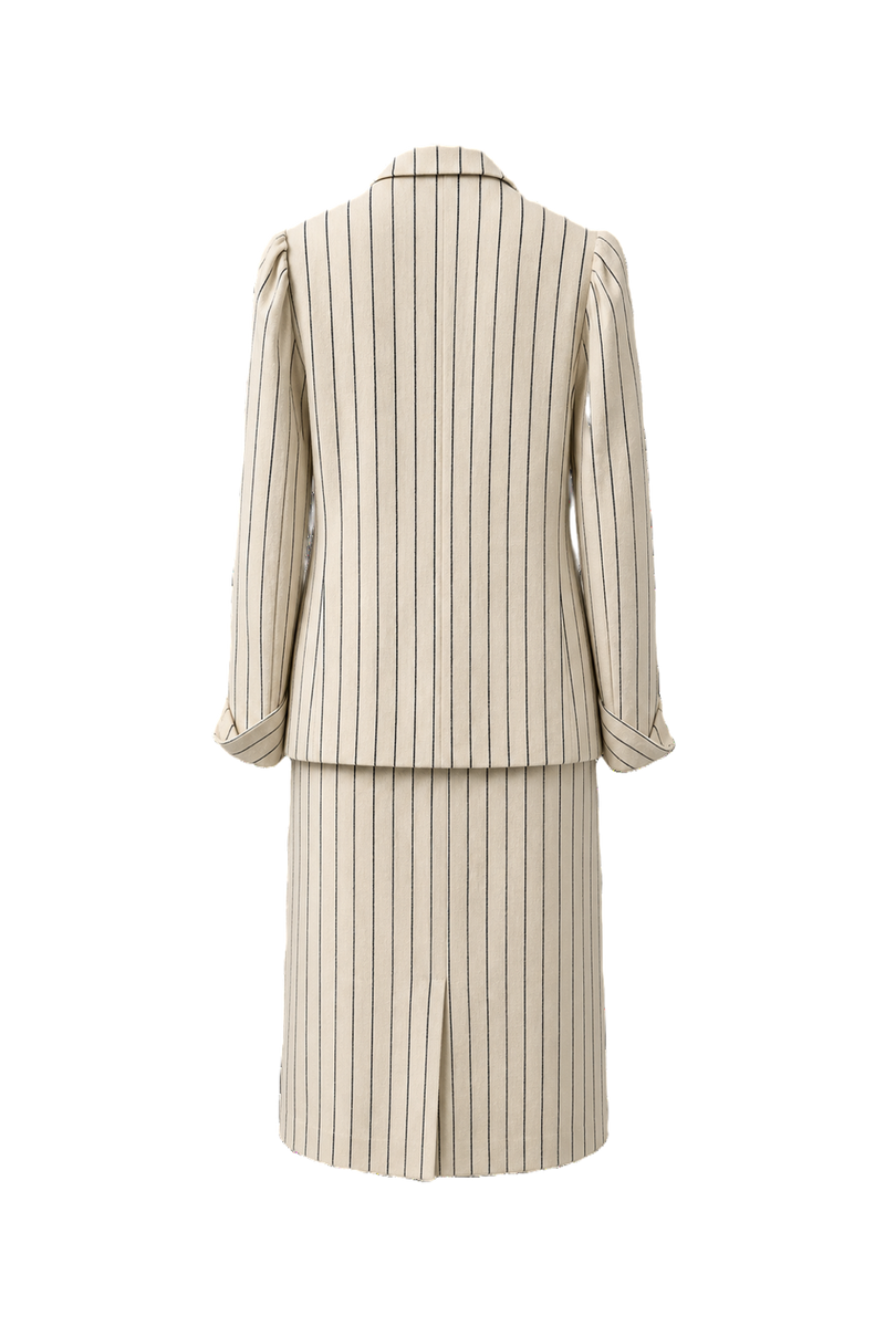 1990s Cream Striped Cotton Blend 2-Piece Skirt Suit - Back View