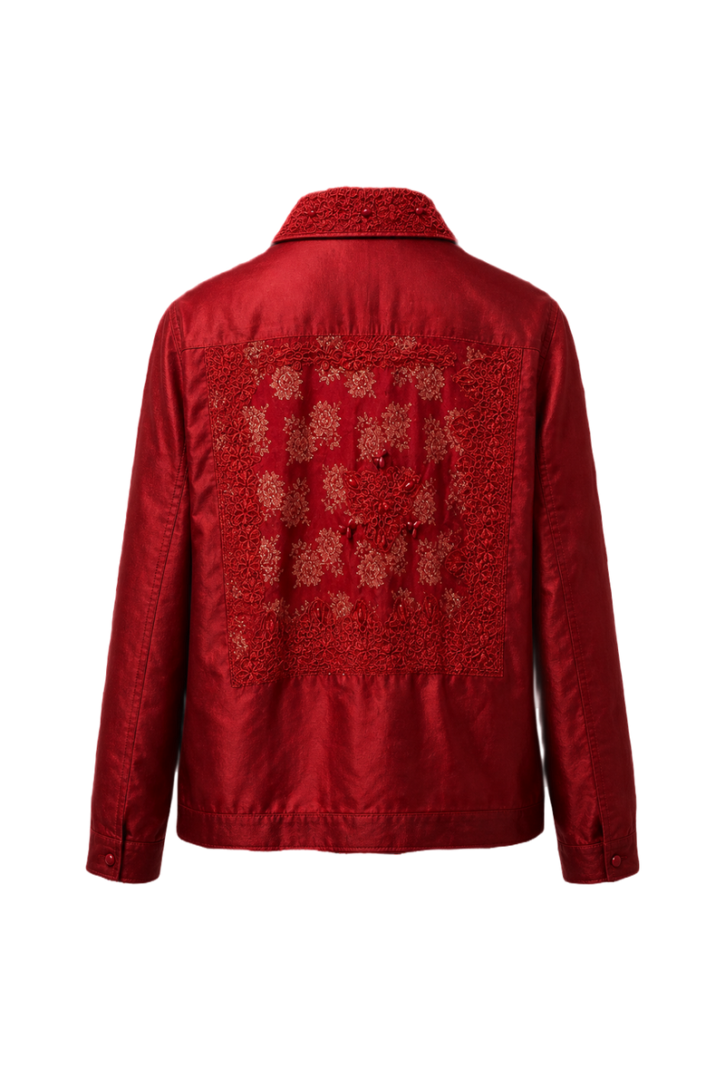 1980s Deep Red Cotton Blend Jacket - Back View