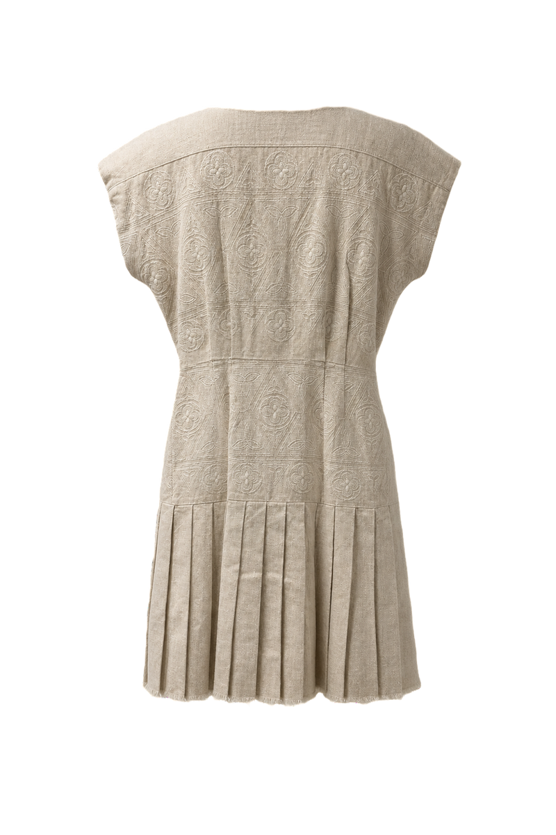 1970s Cream Linen Dress - Back View