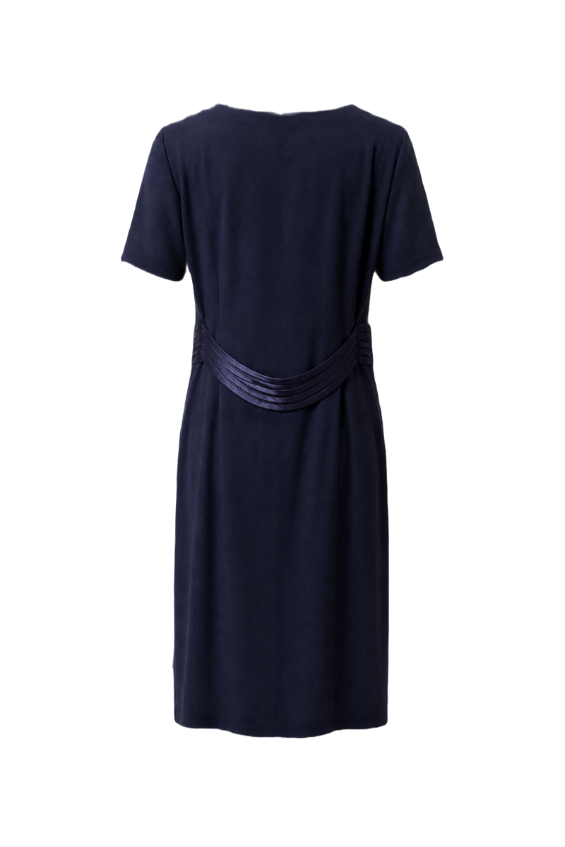 1980s Navy Blue Polyester Blend Dress - Back View
