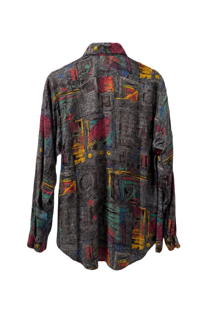 1990s Gray Cotton Blend Shirt - Back View