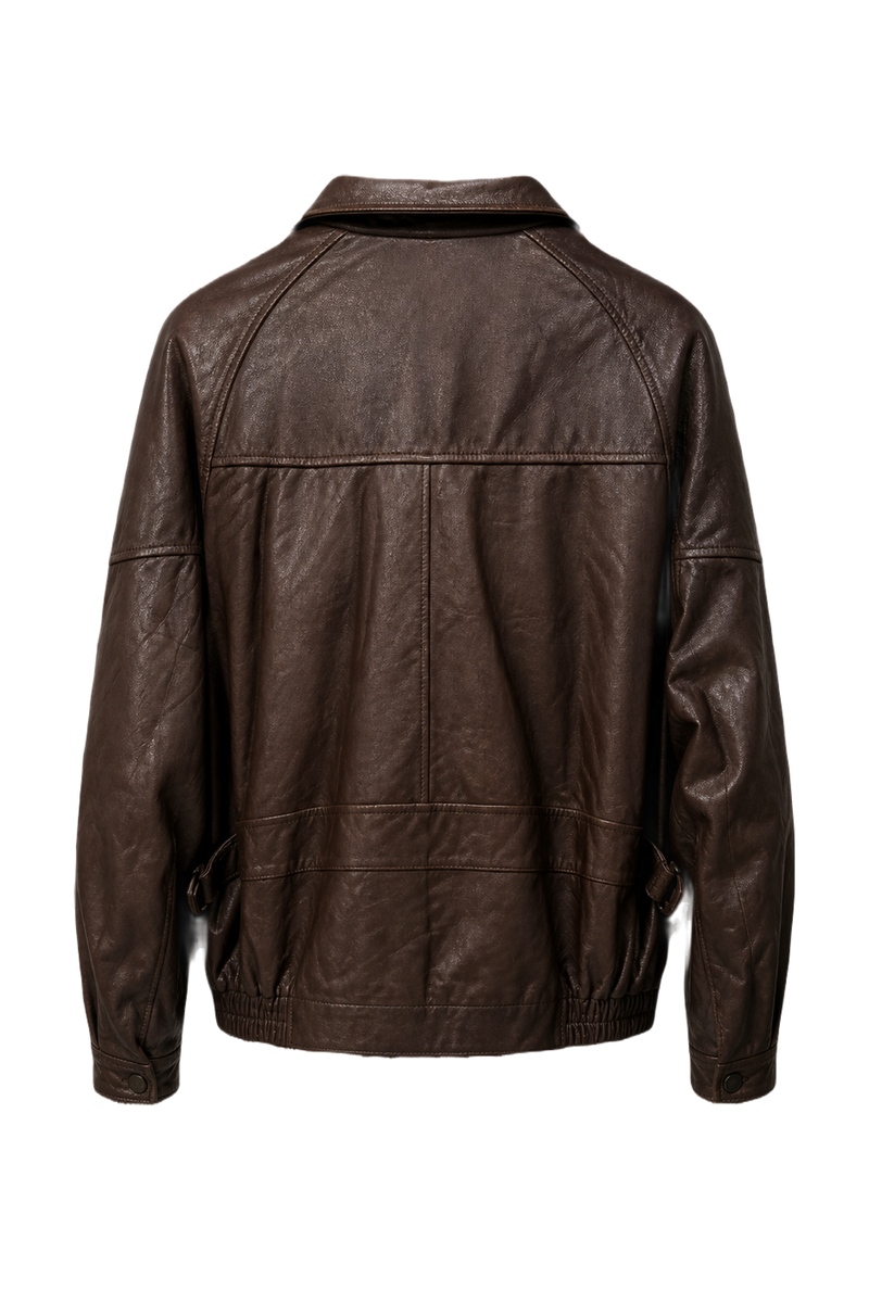 1970s Brown Leather Jacket - Back View