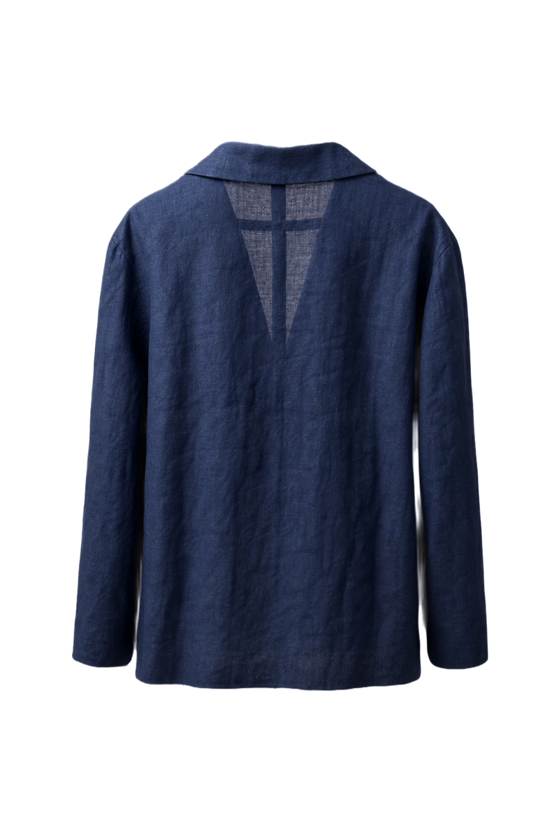 1980s Navy Blue Linen Jacket - Back View
