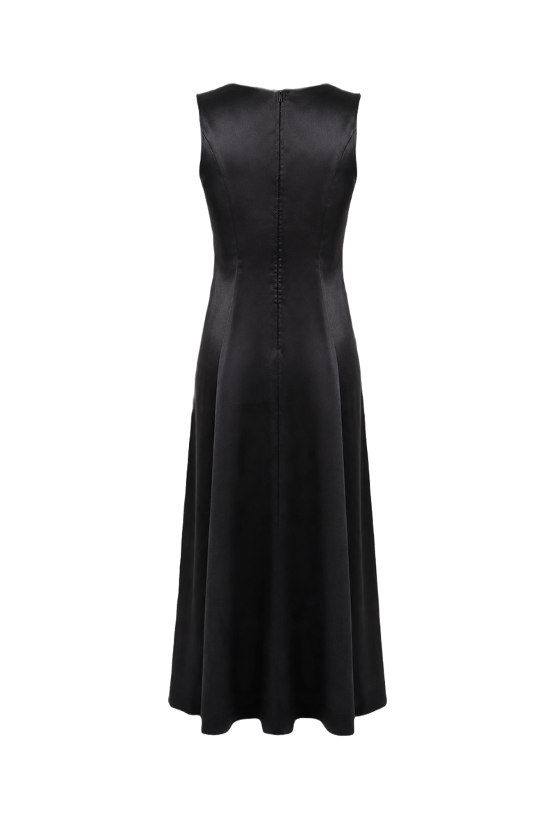 1990s Black Synthetic Blend Midi Dress - Back View