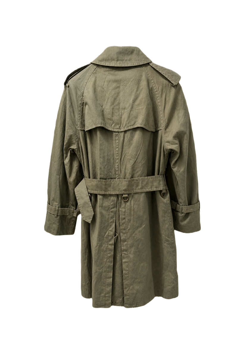1980s Olive Green Cotton Blend Trench Coat - Back View
