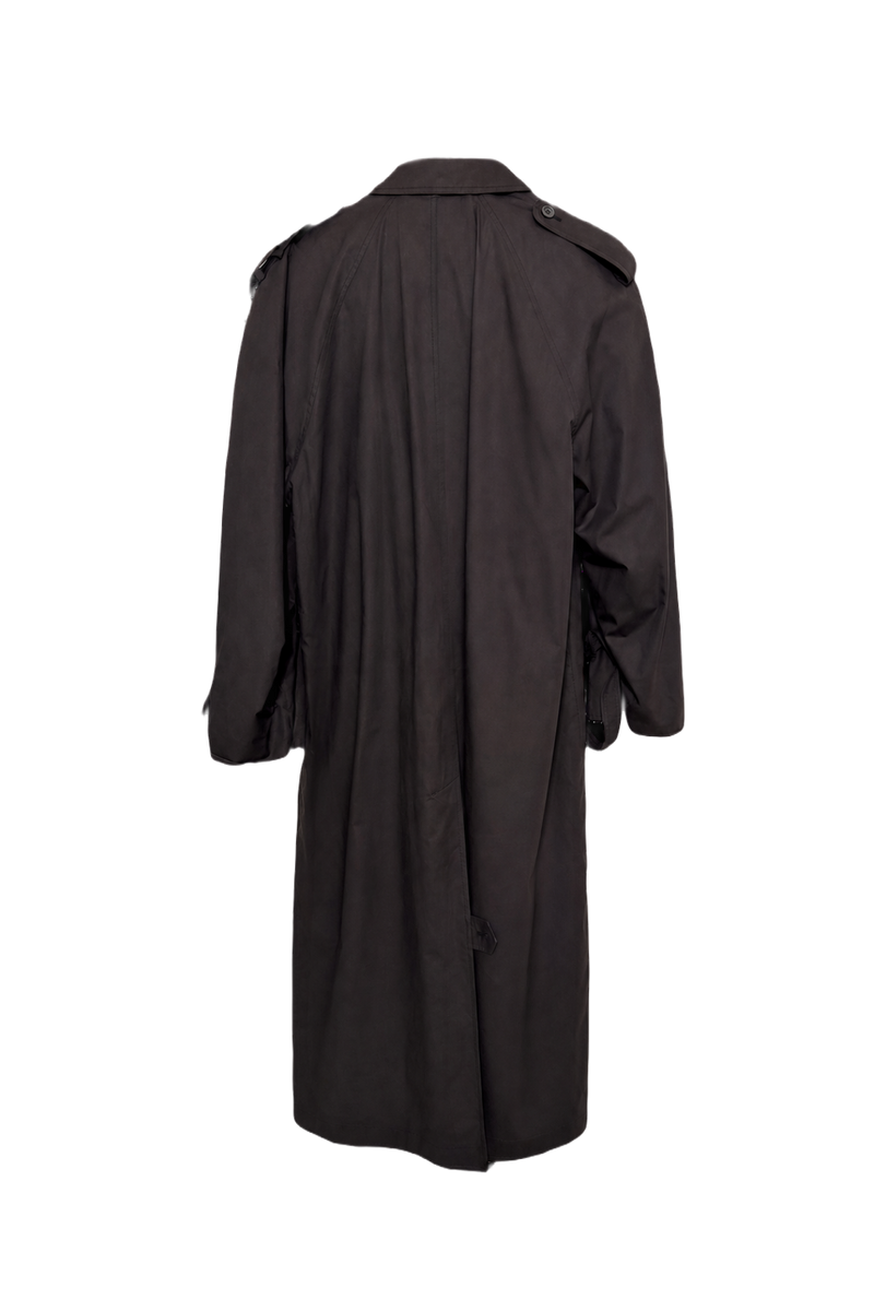 1990s Dark Gray Cotton Blend Trench Coat - Back View