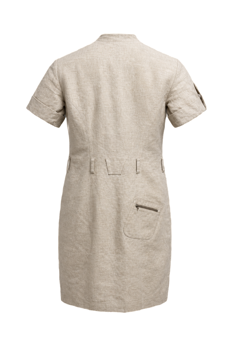 1980s Cream Linen Blend Dress - Back View