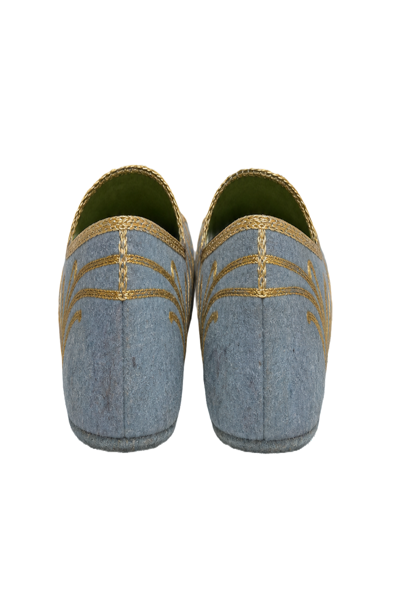 1970s Blue Fabric Shoes - Back View