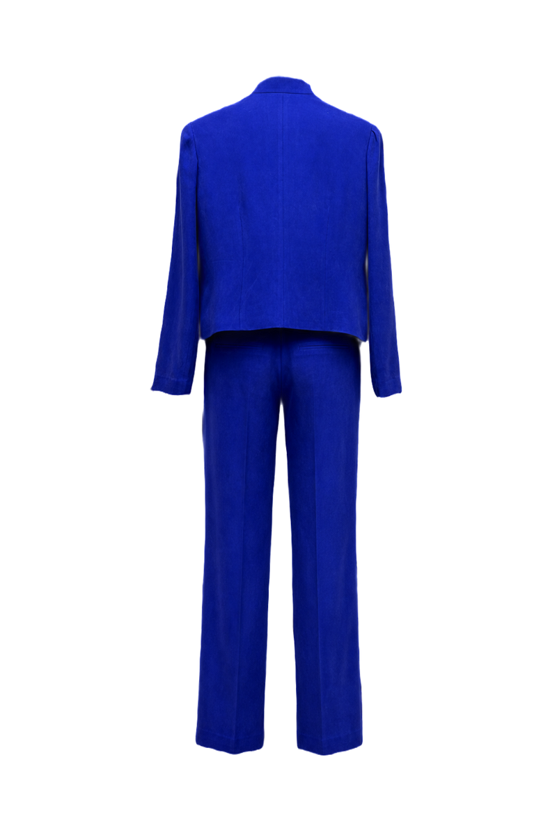 1990s Cobalt Blue Suede 2-Piece Suit - Back View