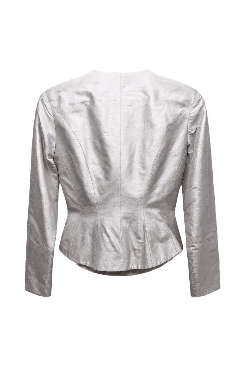 1980s Light Silver Silk Blend Jacket - Back View