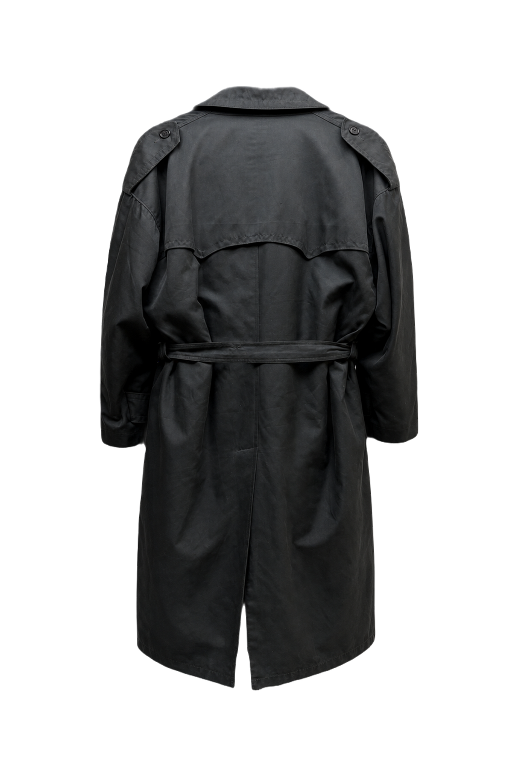 1980s Black Wool Blend Trench Coat - Back View