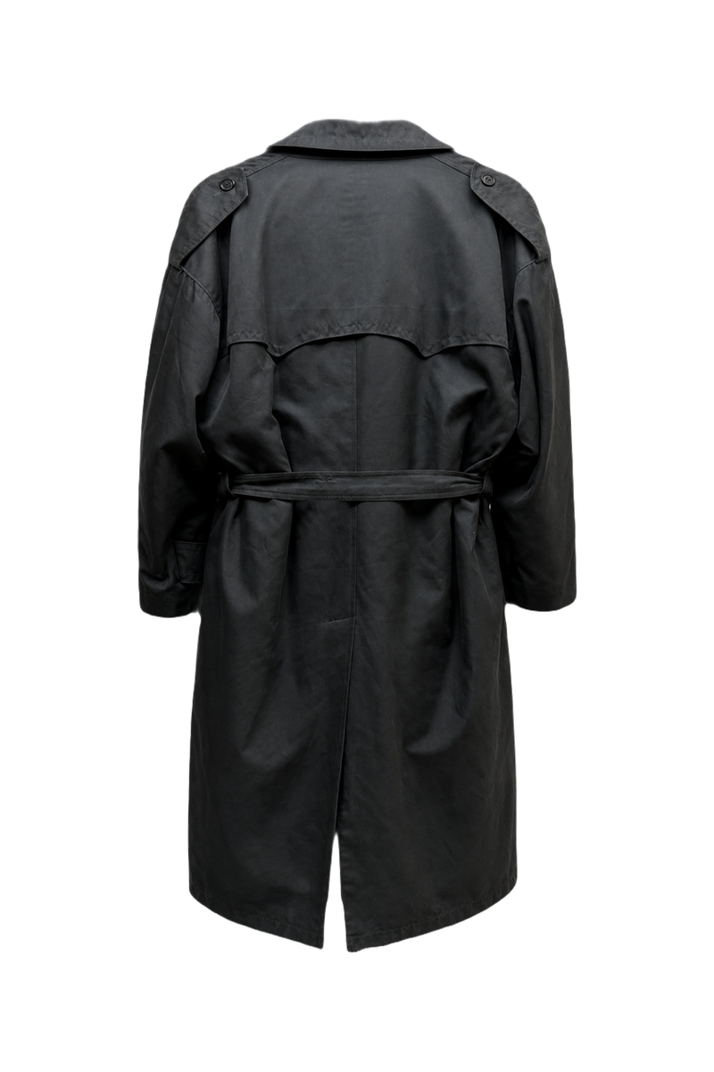 1980s Black Wool Blend Trench Coat - Back View