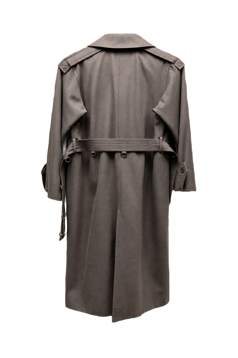 1980s Taupe Wool Blend Trench Coat - Back View