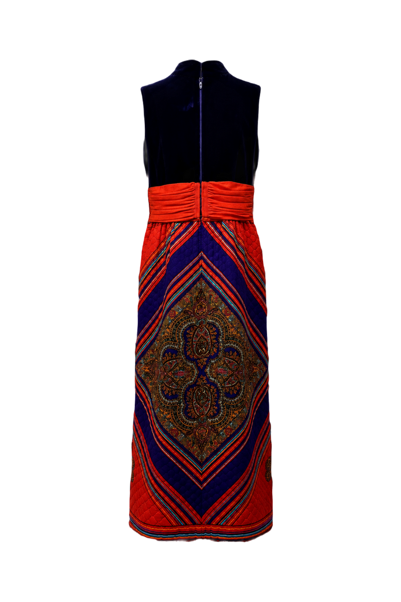 1970s Red Velvet Maxi Dress - Back View