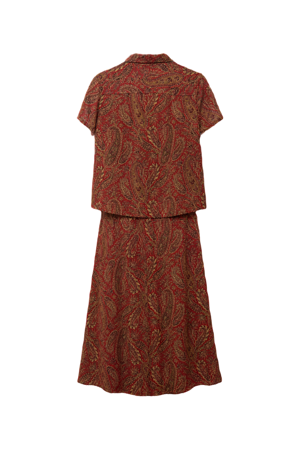 1990s Red Cotton Blend Blouse + Skirt - Back View