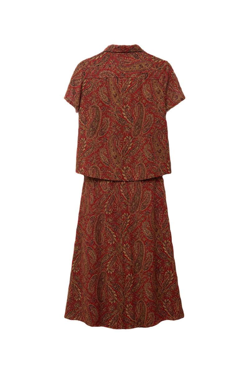 1990s Red Cotton Blend Blouse + Skirt - Back View