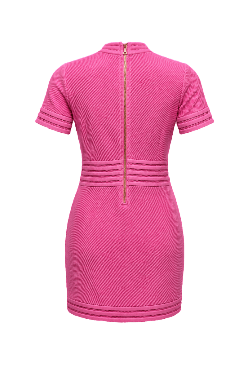 1980s Pink Textured Cotton Blend Mini Dress - Back View