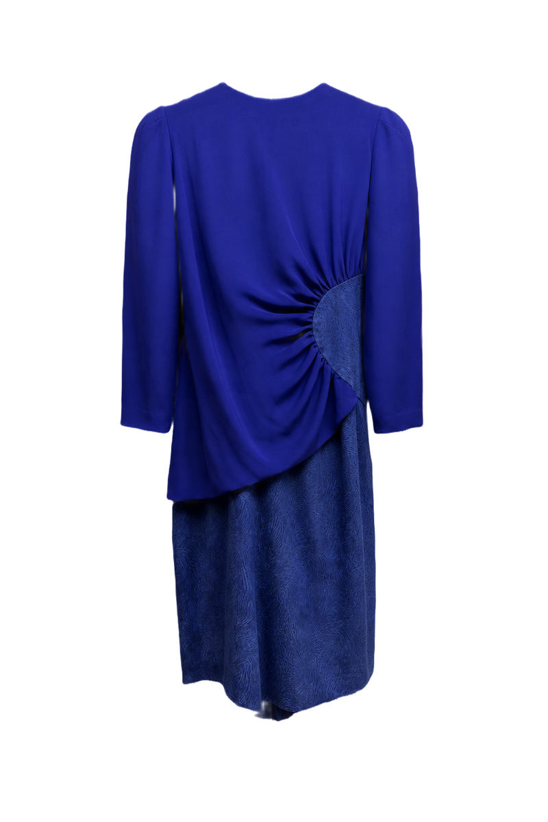 1980s Royal Blue Polyester Dress - Back View
