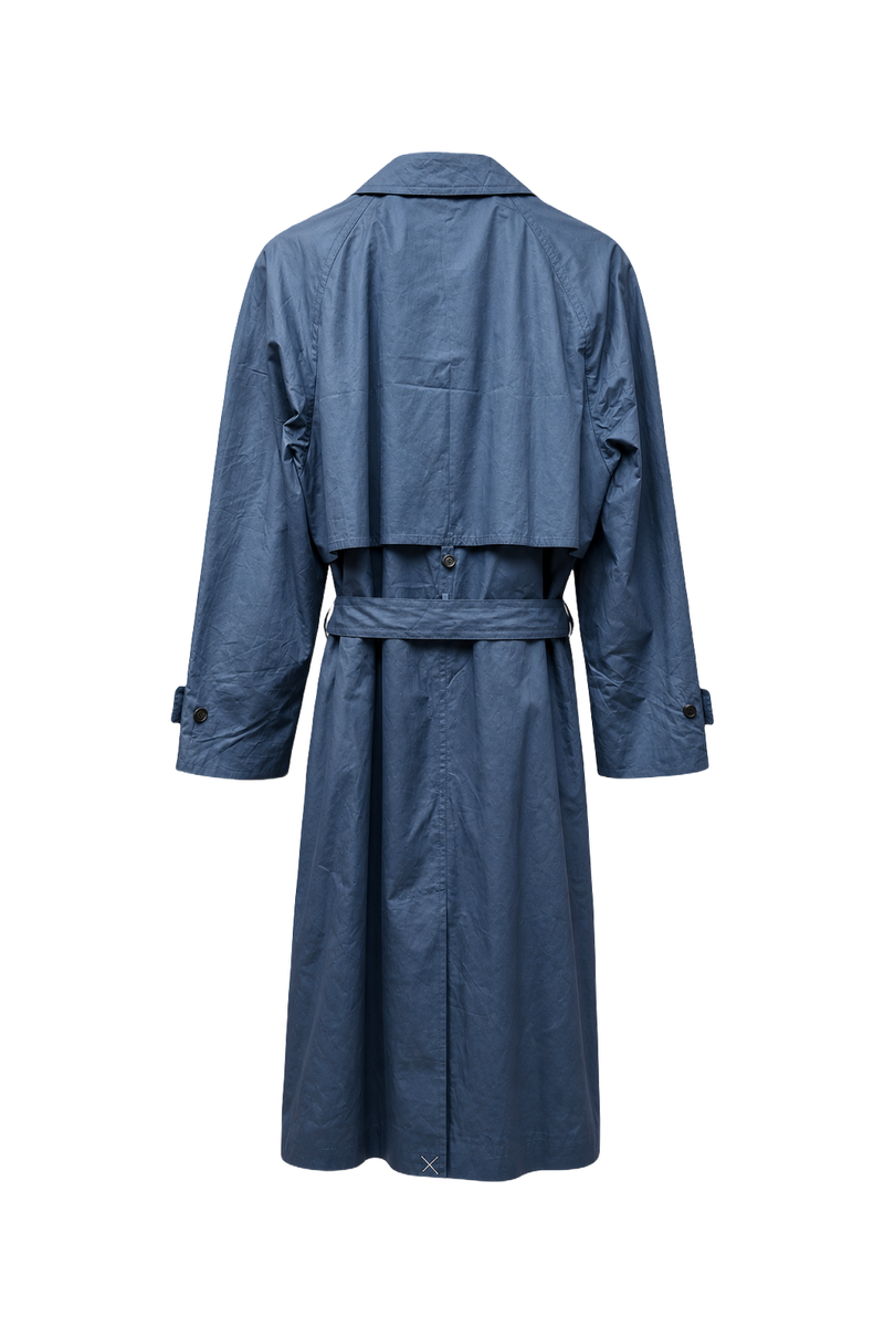 1980s Blue Cotton Trench Coat - Back View
