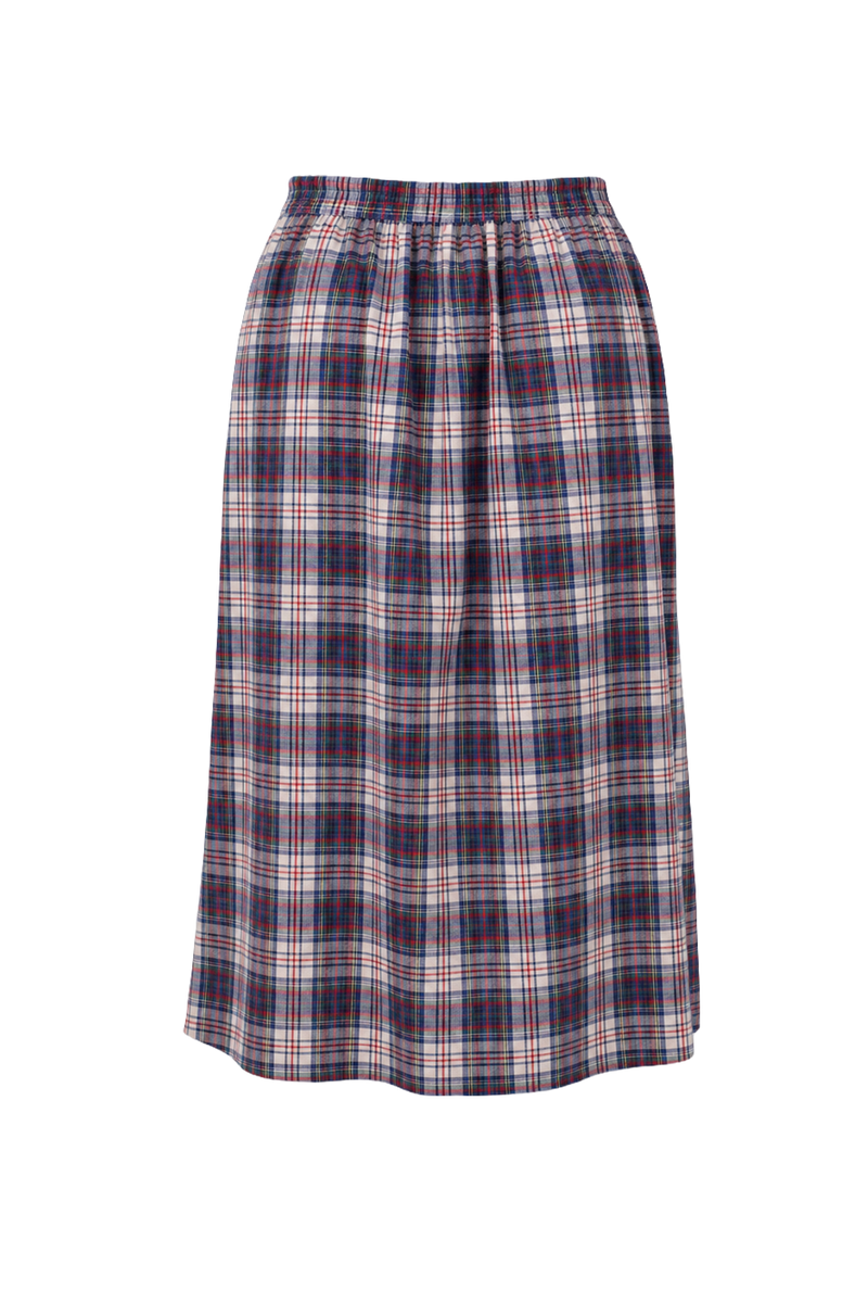 1990s Blue Cotton Plaid Skirt - Back View