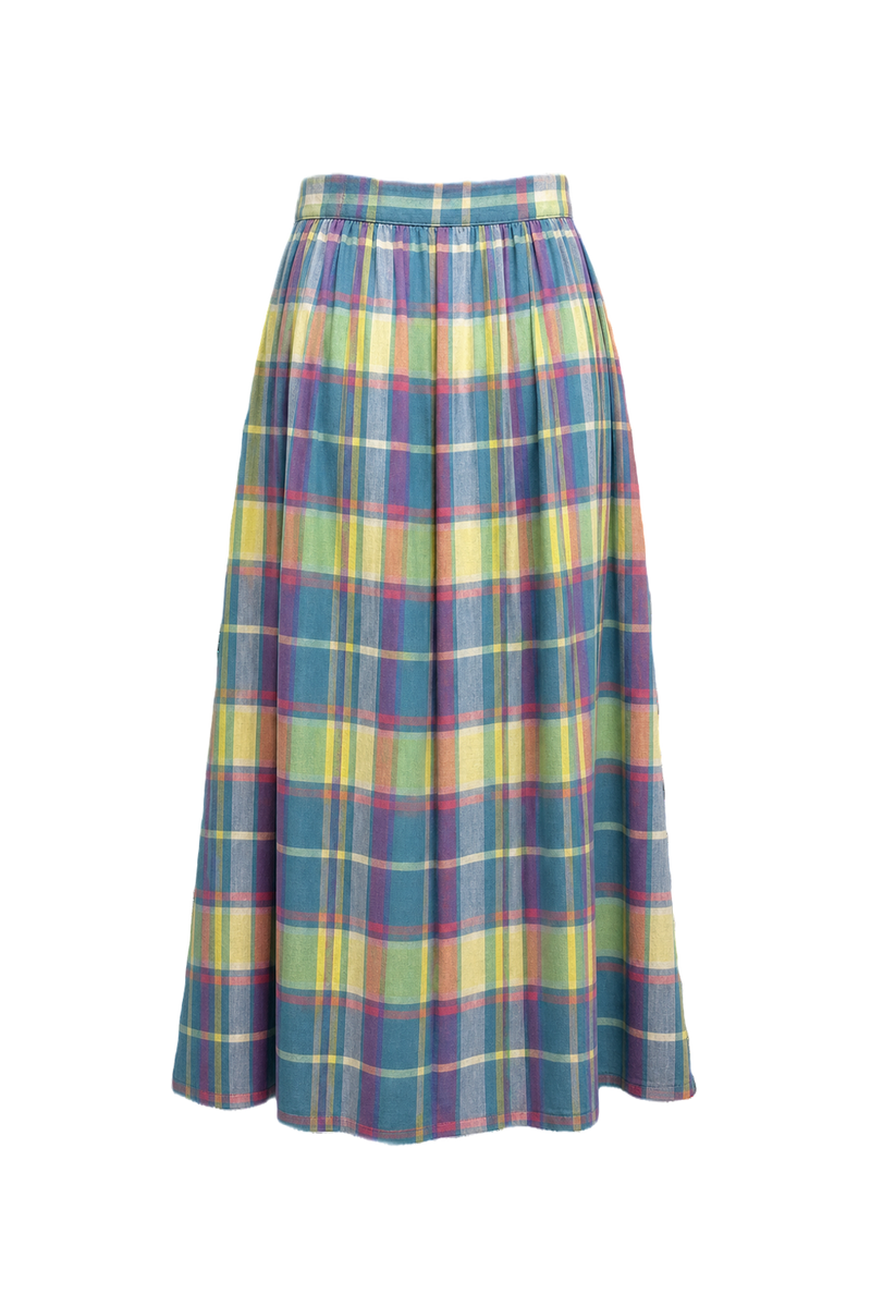 1990s Multicolor Plaid Cotton Blend Skirt - Back View