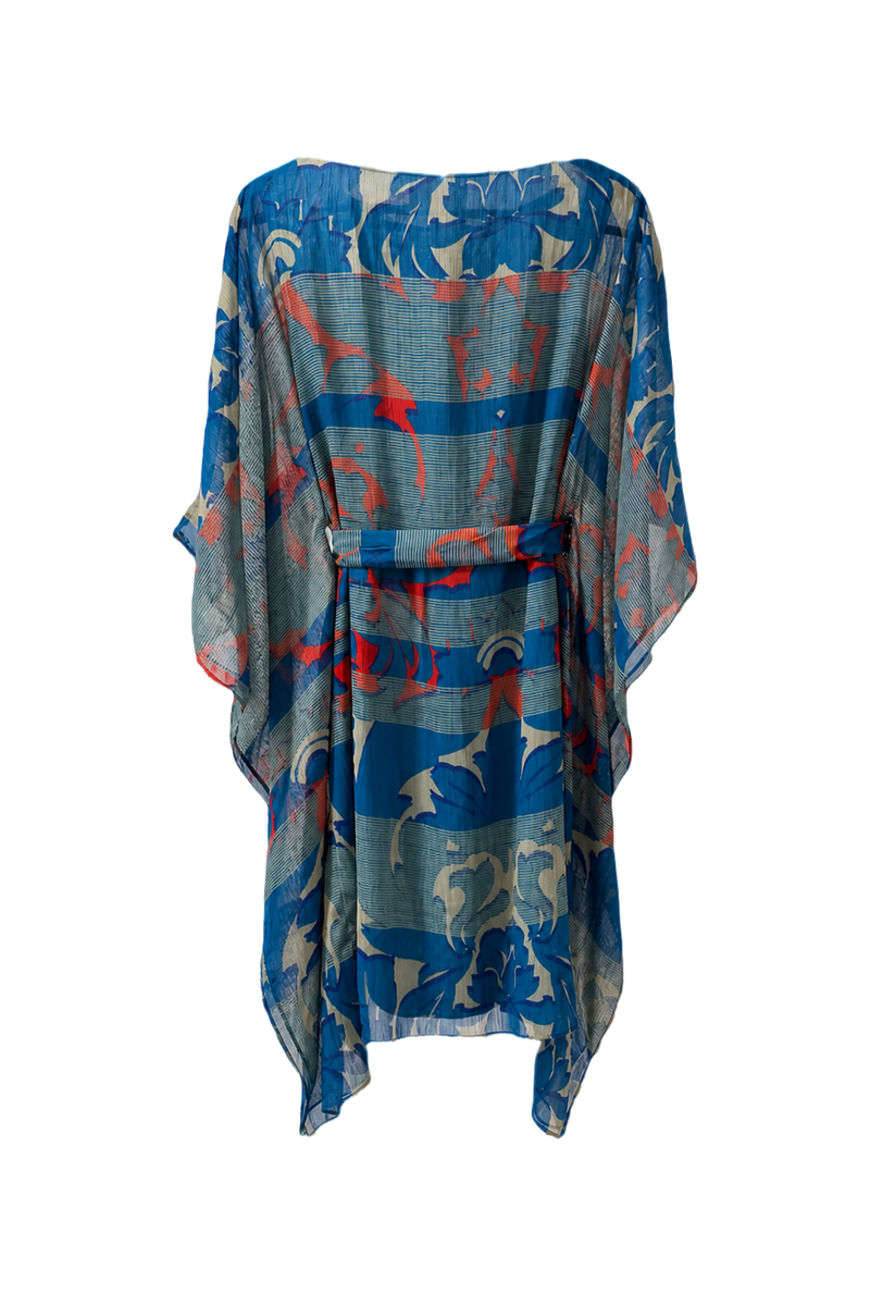 1970s Blue Sheer Polyester Dress - Back View