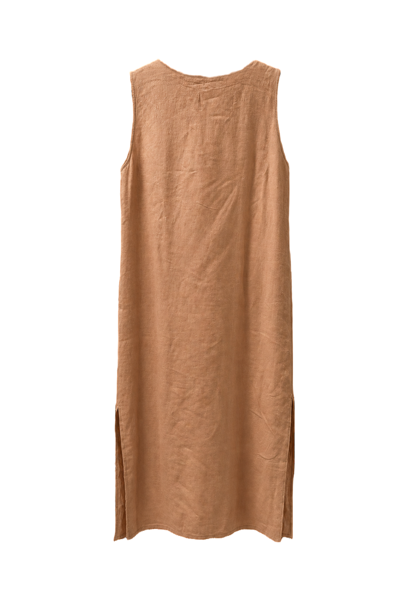1970s Peach Linen Shift Dress - Back View